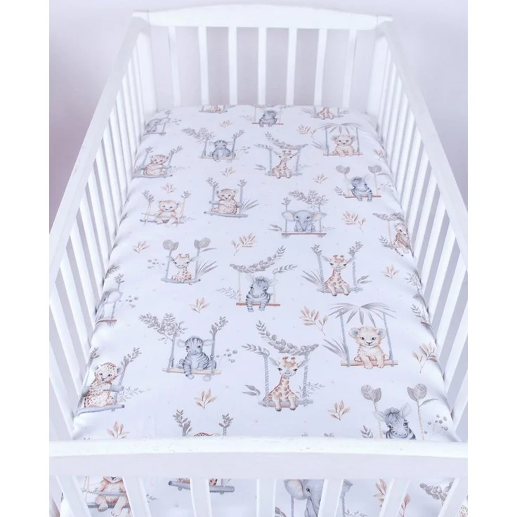 BabyLux Spannbettlaken SPANNBETTLAKEN 70x140 Spannbetttuch Baumwolle Kinder Baby Babybett, 139 - Tiere auf der Schaukel 70x140 cm – Bild 3