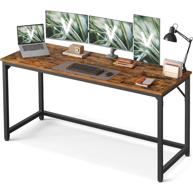 VASAGLE Tisch, Computertisch, Bürotisch, 160 x 60 x 76 cm, für Arbeitszimmer, Schlafzimmer, Wohnzimmer, vintagebraun-tintenschwarz – Bild 1