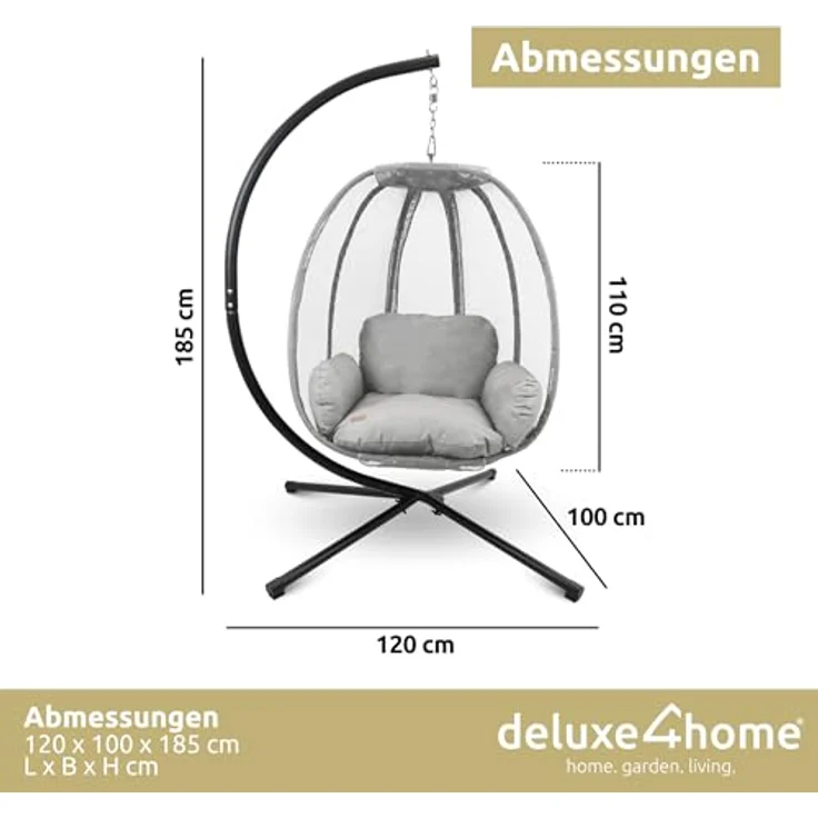 deluxe4home Hängesessel Hängekorb mit Gestell I Terrassenschaukel Hängeschaukel, inkl. Polster und Kuscheldecke – Bild 8