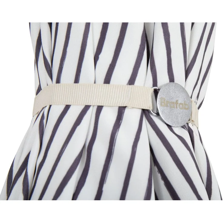 Sonnenschirm Gatsby von Brafab aus Polycotton und Buche, rund, klappbar, grau-weiß, Ø 185 cm – Bild 7