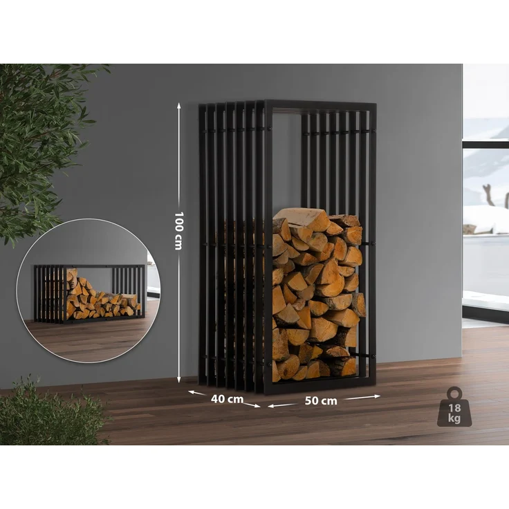 DELUKE® Kaminholzregal Metall PREMIUM - Innen und Aussen, Schwarz Brennholzregal innen Kaminholzständer Kaminholzhalter Feuerholzregal Aussen Holz stapeln Terrasse, 40x50x100cm – Bild 8
