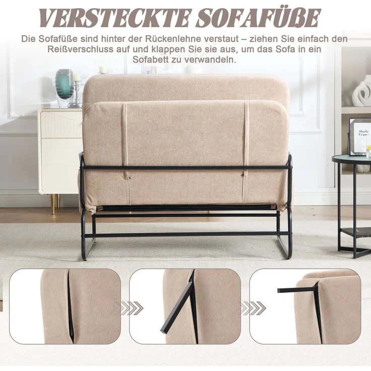 ZUBALIYA Schlafsofa 85x92 cm, mit Stauraum, mit Chenille - Bezug, mit breiten Armlehnen, mit Schaumstoffpolsterung, Schwarz – Bild 7