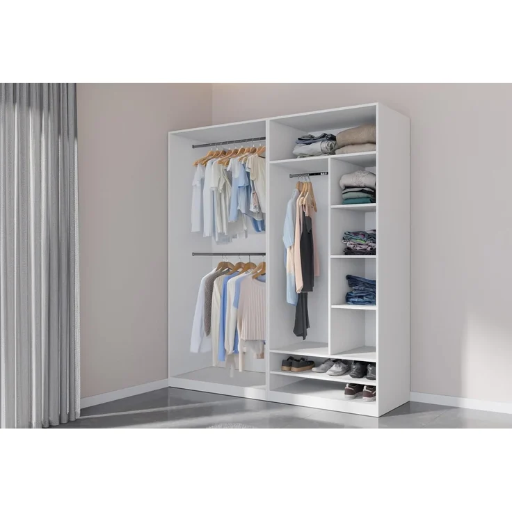 Marmex Möbel TRES 01B Kleiderschrank ohne Türen mit Zwei Kleiderstangen, laminierte Spanplatte, weiß, 100x206x51 cm – Bild 2