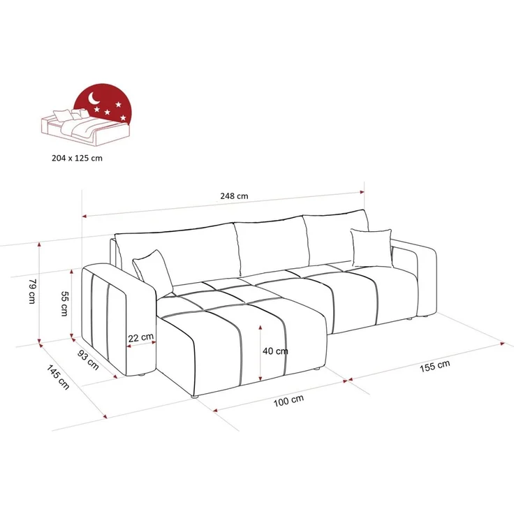 Ecksofa Schlafsofa Sofa LEROS in Stoff Manila Grau Ottomane Links – Bild 6