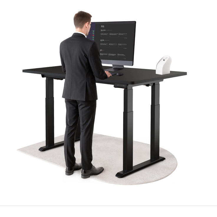 DESKSPACE Höhenverstellbarer Schreibtisch elektrisch mit leisem Dual-Motor – stabiles 4-Bein-Gestell (Schwarzes Gestell, Schwarz Tischplatte, 160×80 cm)