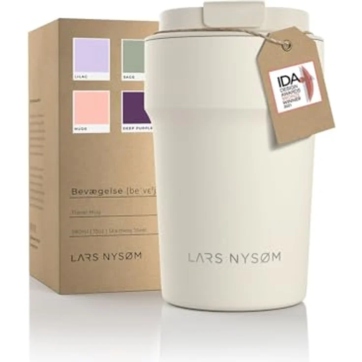 LARS NYSØM Thermo Kaffeebecher to go 380ml | Travel Mug 0,38 Liter mit Isolierung in Almond Beige – Bild 1