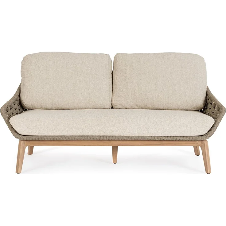2-Sitzer Gartensofa Seram - Teakholz Natur, Seilgeflecht Taupe, inkl. Kissen – Bild 2