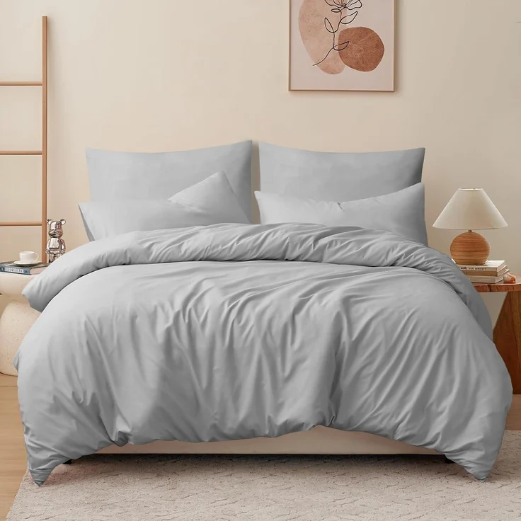 Bettwäsche Set 200x200 Grau Mikrofaser Reißverschluss 3teilig – Bild 1