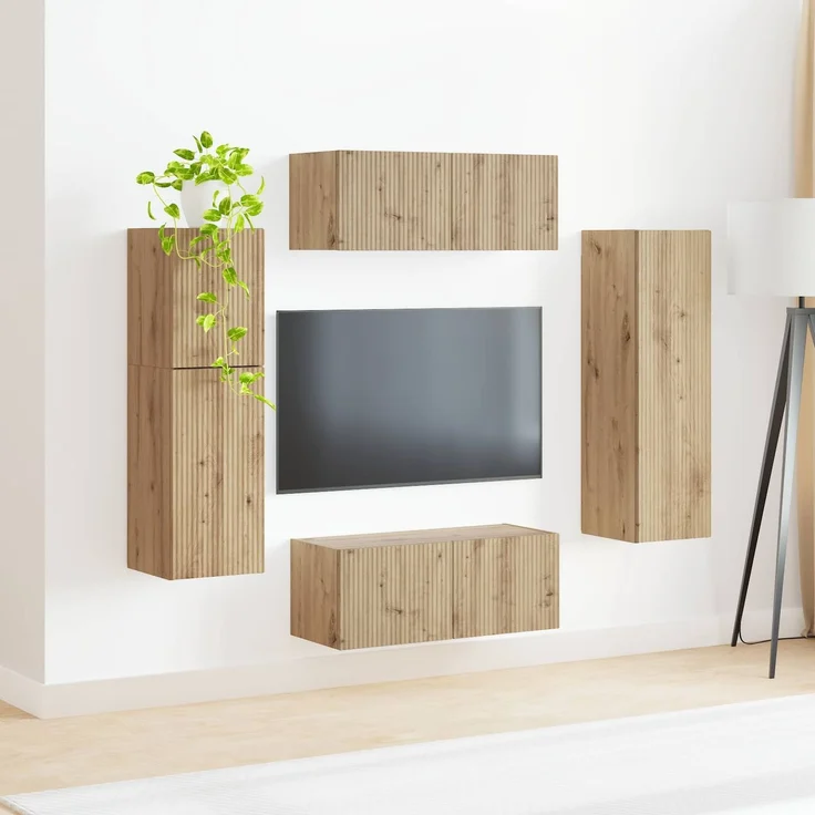 vidaXL TV-Schrankset Wandmontiert 4 pcs Artisan-Eiche Holzwerkstoff 3409041 – Bild 4