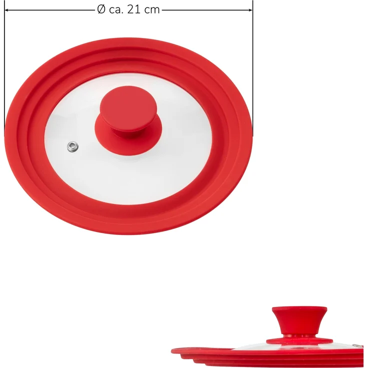 bremermann Universaldeckel Universal-Glasdeckel mit Silikonrand, 16/18/20 cm, rot klein – Bild 7