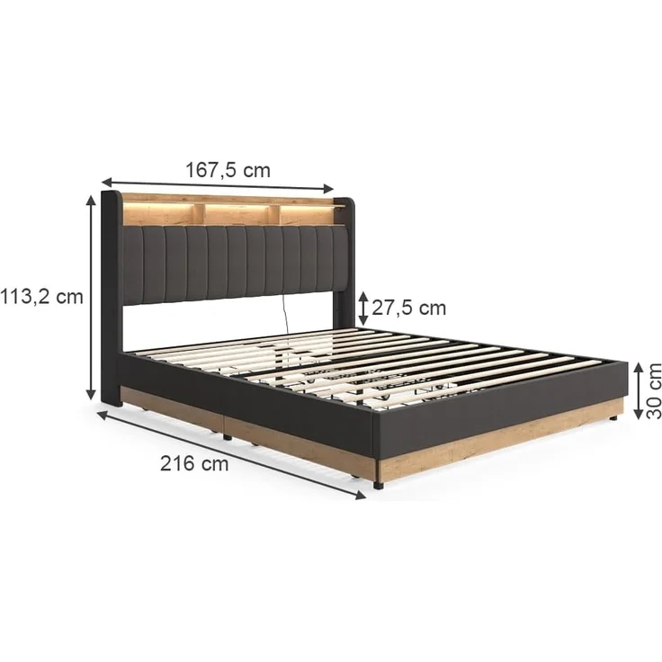 Polsterbett Nura Anthrazit 160x200 cm mit 4 Schubladen Vitalispa – Bild 3