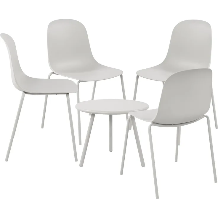 CLP 4er Sitzgruppe Berdin Set 1 Tisch 4 Stapelstühle wetterfest UV-beständig,hellgrau