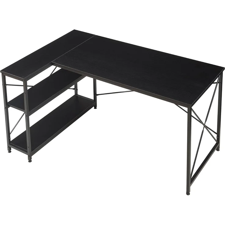 Schreibtisch Raundsvalt mit 1 Regal L-förmig 137x88x75 cm Schwarz [en. casa] – Bild 5