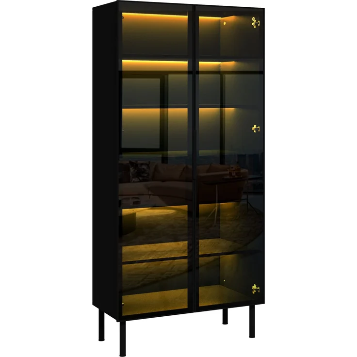 ZUBALIYA Vitrine, mit Schubladen, mit Stauraum, mit LED-Beleuchtung, mit App-Steuerung, H 170 × T 36 × B 70 cm, Schwarz, MDF / Spanplatte – Bild 11