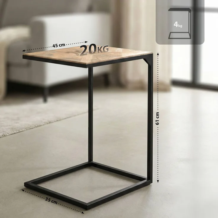 CLP Beistelltisch Velaro Couchtisch in C-Form Tischplatte aus Mindiholz Eisengestell,natura – Bild 2