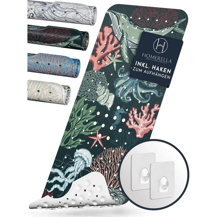 Homerella Badematte rutschfest 100% BPA frei inkl. 2 Haken zum Aufhängen 100x40cm, Antirutschmatte Badewanne hautsensitiv & schimmelresistent