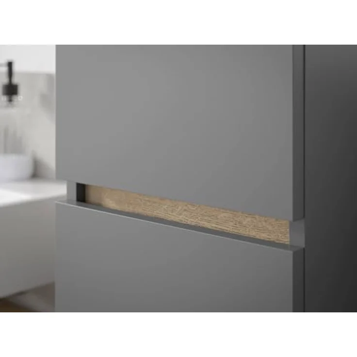 moebel-dich-auf Badkommode LONDRES (Badezimmerschrank Badschrank, mit 1 Tür und 2 Schubkästen, BxH 30x108 cm), in kaschmir oder anthrazit, Absetzung: Cremona Eiche – Bild 7