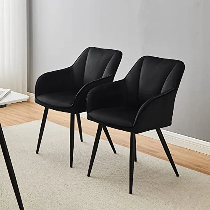 TUKAILAI Esszimmerstühle 2er Set aus Samt,Küchenstuhl Polsterstuhl Armlehnstuhl mit Armlehnen,Rückenlehnen,weiche Sitzpolster,Metallbeinen,Modern Sessel für Küche Esszimmer Wohnzimmer,Schwarz – Bild 9