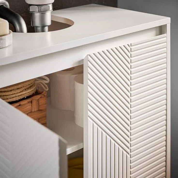 SoBuy Waschbeckenunterschrank BZR157-W, weißer Badezimmerschrank mit verstellbarem Einlegeboden und Siphonausschnitt 22x20 cm – Bild 7