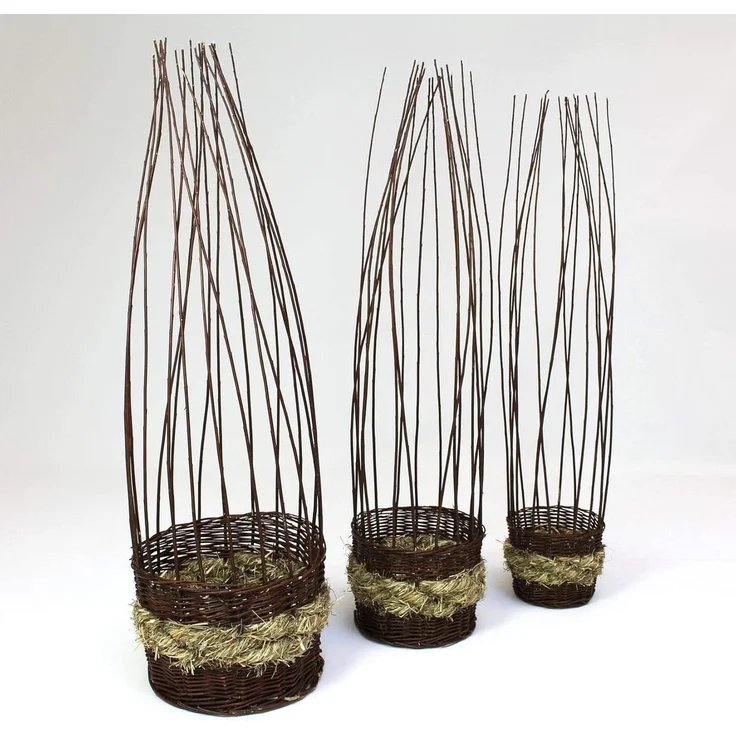 3x Pflanzkorb aus Weide & Stroh, Blumentopf mit Rankhilfe, Pflanzgefäß mit Rankgitter, Gartendeko, Pflanzschale – Bild 4