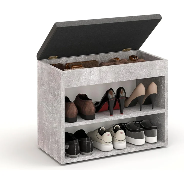 KOMTO Schuhschrank Schuhbank mit Sitzfläche - Schuhregal Bank mit Stauraum Sofia Beton 60 x 48 x 32 cm – Bild 1