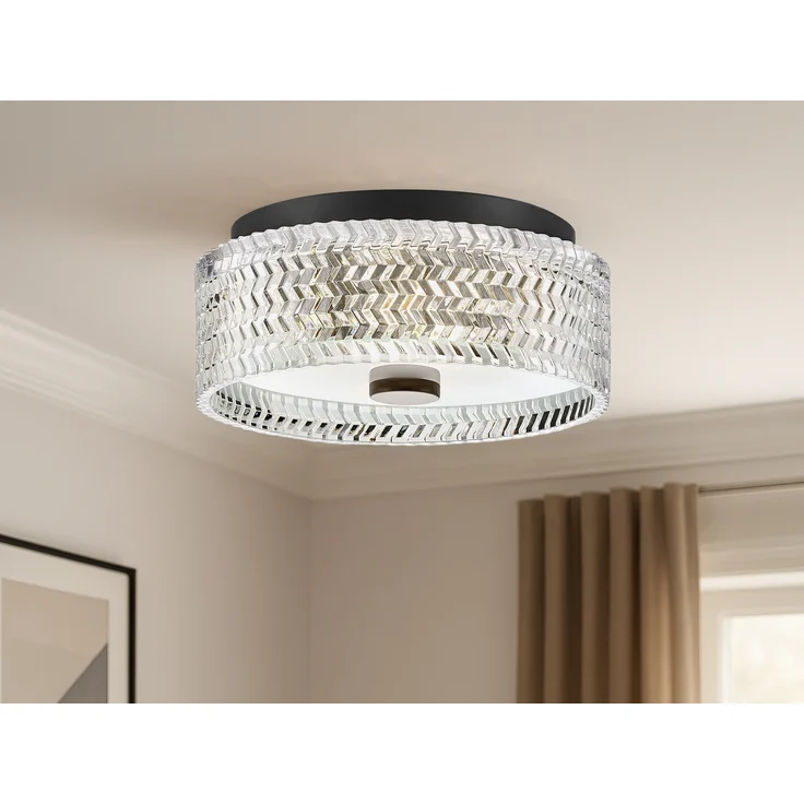 Retro LED Deckenleuchte Schwarz mit Chevron Glas Lampenschirm Ø 30,5cm – Bild 6