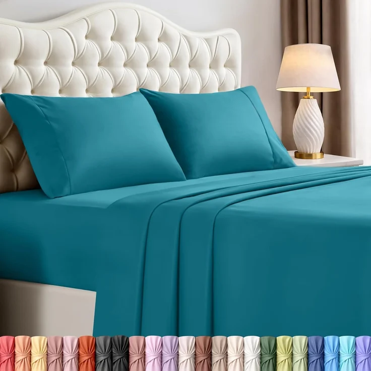 Utopia Bedding Bettwäsche-Set für King-Size-Bett, 4-teilig, gebürstete Mikrofaser, schrumpft und lichtbeständig, pflegeleicht (King-Size-Bett, Denimblau) – Bild 1