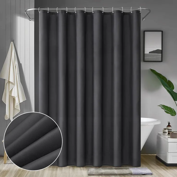 MIULEE Duschvorhang 180x210cm Schwarz Wasserdicht Antischimmel Textil Waschbar