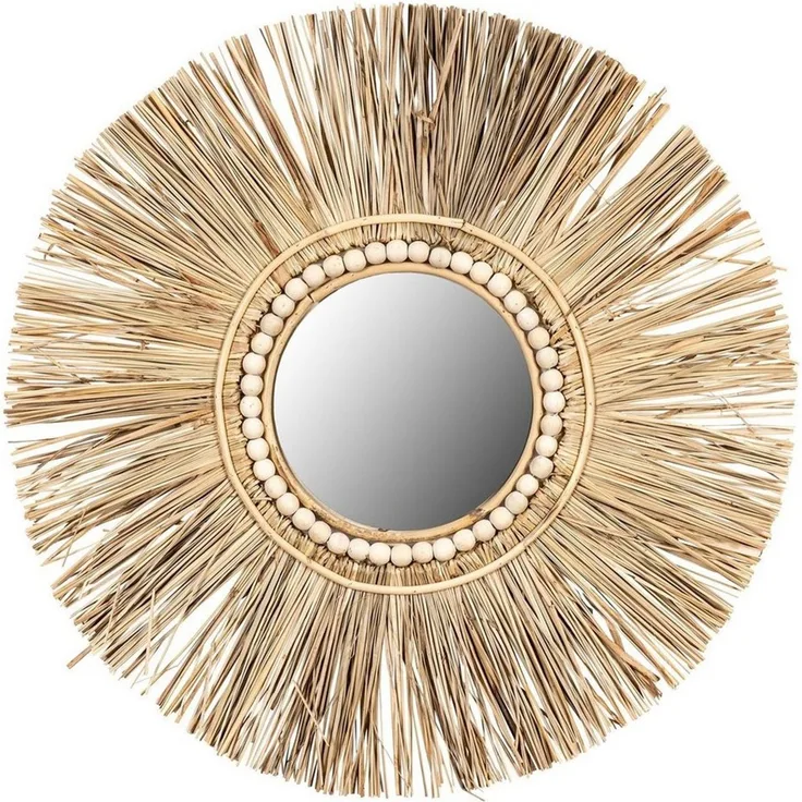 Levandeo® Dekoobjekt, Spiegel Seegras Ø 55cm Wandspiegel Rund Flurspiegel Wanddeko Boho