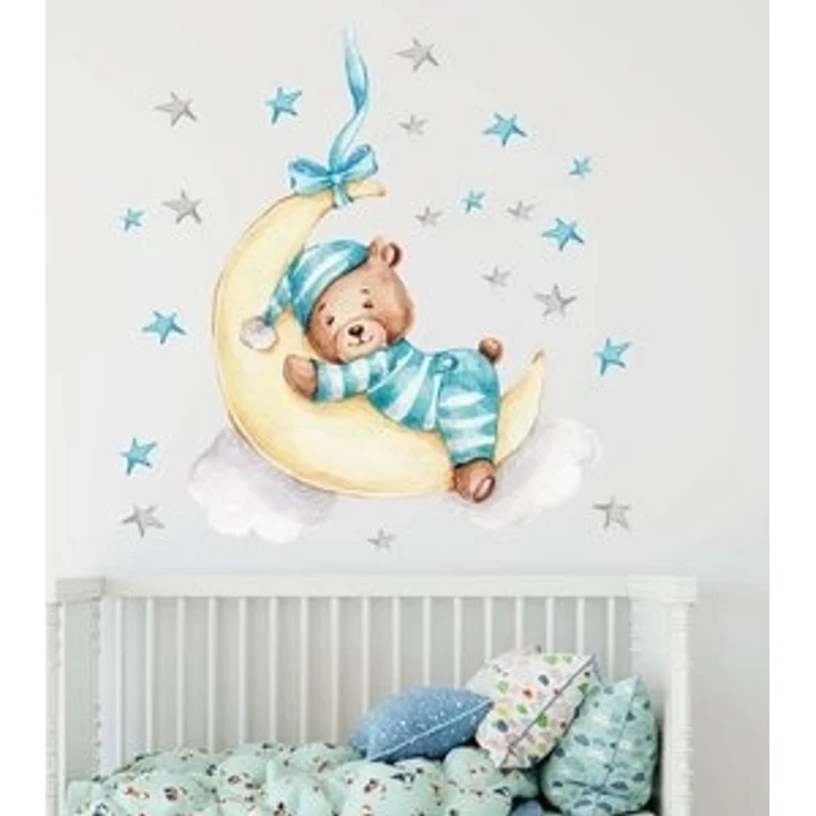 Montegoni Wandtattoo Wandtattoo Babybär auf dem Mond, 60 x 40 cm, Abziehbar, Hochwertiges Wandtattoo mit süßem Design – Bild 6