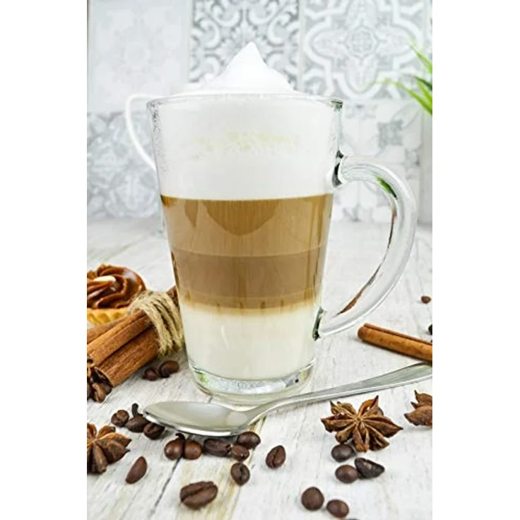 6 Latte Macchiato Gläser 300ml mit Henkel und 6 Löffeln, Tee-/ Kaffeegläser – Bild 2
