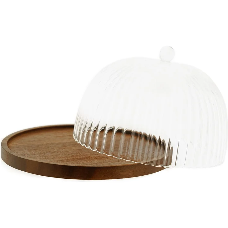 Luana La Torta Servierplatte mit Glasglocke und Holzteller - ø11 x 19 cm – Bild 2