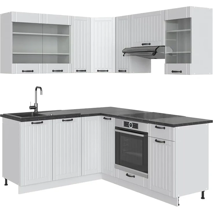 Eckküche Fame-Line Weiß Landhaus/Weiß 190 x 46 cm ohne Arbeitsplatte Vicco