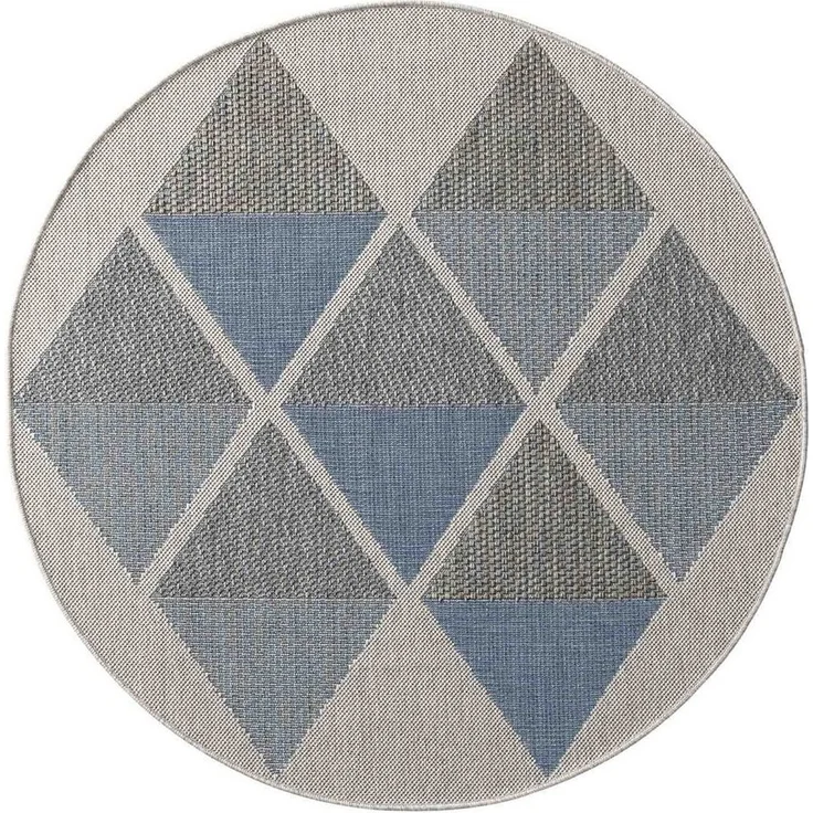 TaraCarpet Teppich Regina Teppich aus robustem Flachgewebe für In und Outdoor, rund, Höhe: 7 mm, Küche Wohnzimmer Terrasse Garten Balkon Karo blau 120X120 – Bild 3