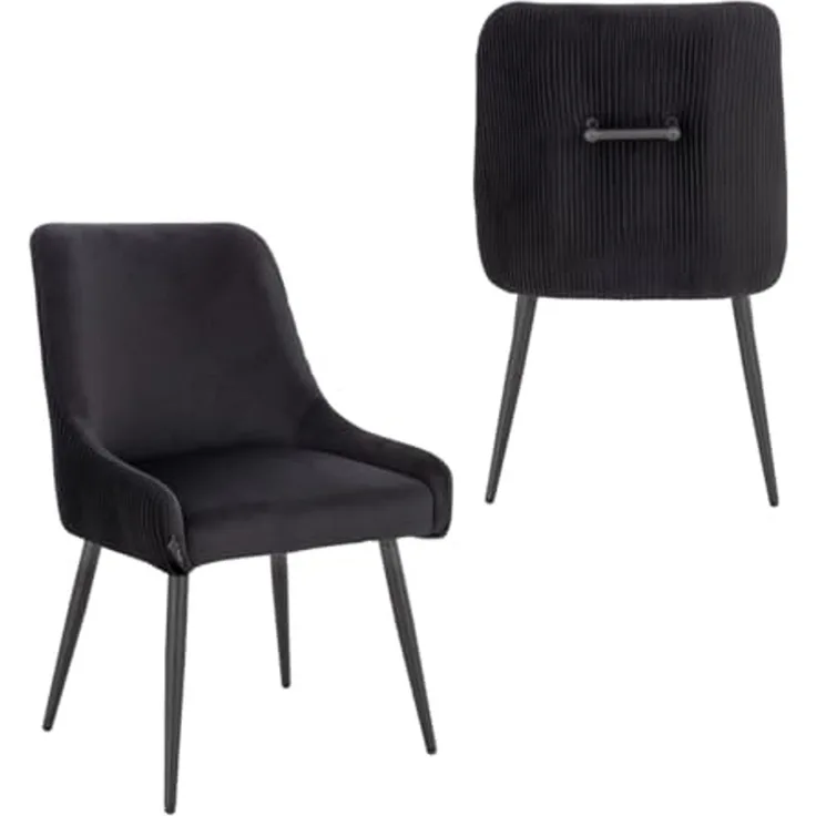 SVITA ISABELLE 2er Set Esszimmerstühle Polsterstuhl Rückenlehne Samt Schwarz
