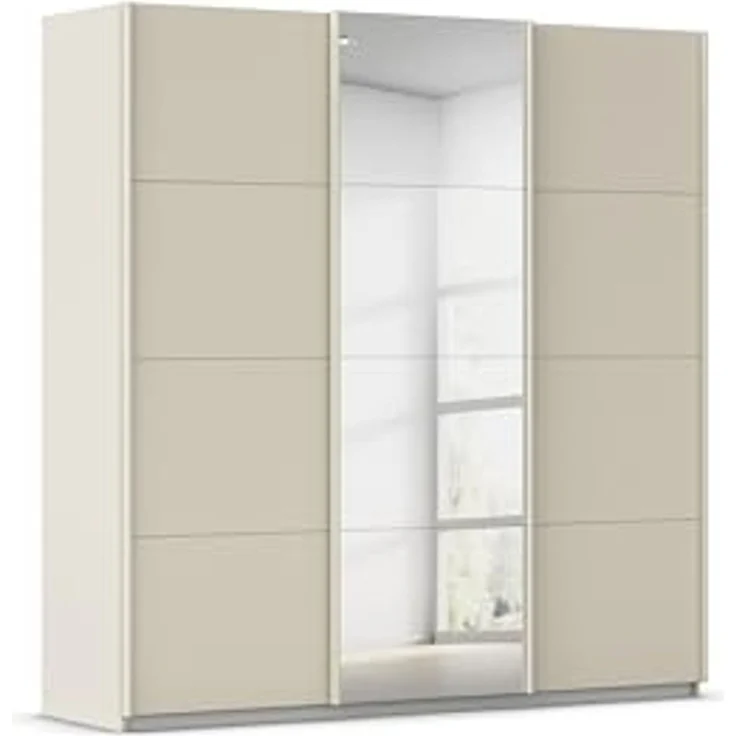Rauch Möbel Kulmbach, Kleiderschrank mit Schwebetüren für Schlafzimmer, Kinderzimmer, Jugendzimmer, Garderobe, Flur, 3-türig, mit Spiegel, Zubehör Basic, Farbe Beige, Breite 203 cm – Bild 1