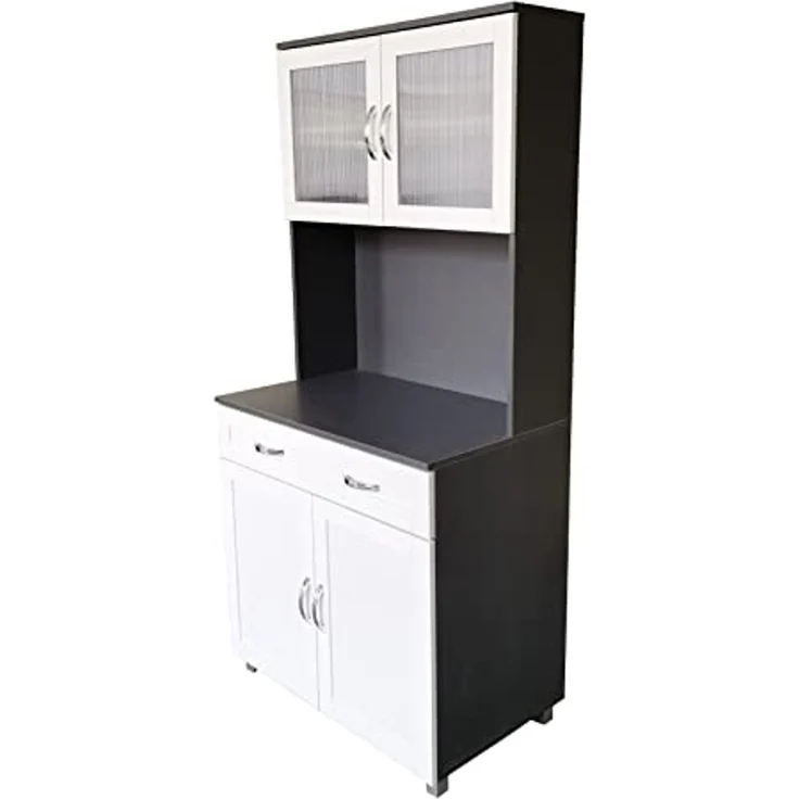 HTI-Living Hochschrank Küchenbuffet mit Glasteil Grau/Weiß Blanca (Stück, 1-St, 1 Schrank) Küchenschrank Hochschrank – Bild 2