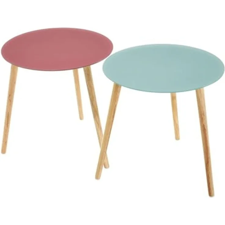 Set mit 2 Beistelltischen aus Holz und Glas in Rosa-Blau und Natur