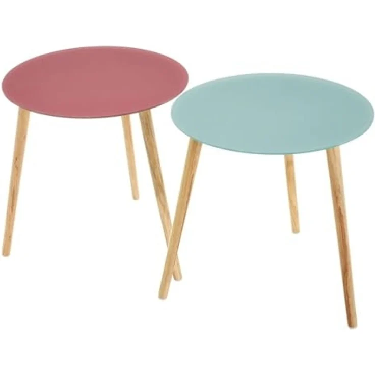 Set mit 2 Beistelltischen aus Holz und Glas in Rosa-Blau und Natur – Bild 1