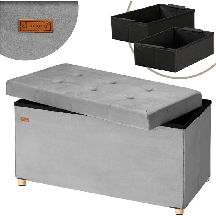 Casaria Sitzbank, Samt Grau Faltbar inkl. Füßen & Boxen 76x38cm 300kg Belastbarkeit Flur