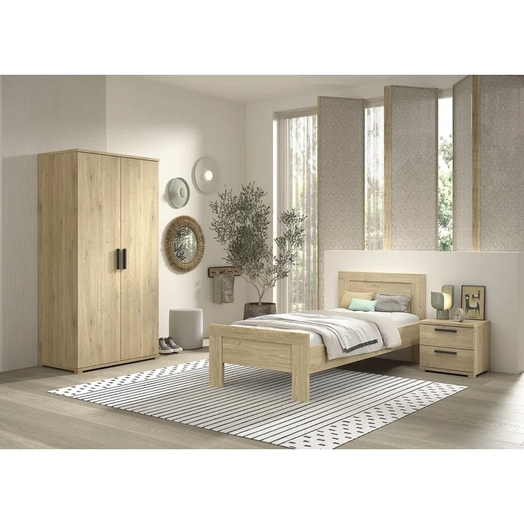 SAM Artikel-Set 3-tlg. best aus, Einzelbett, Nachtkonsole, Kleiderschrank 2-trg, Ausf. Eiche Melamin Dekor – Bild 2