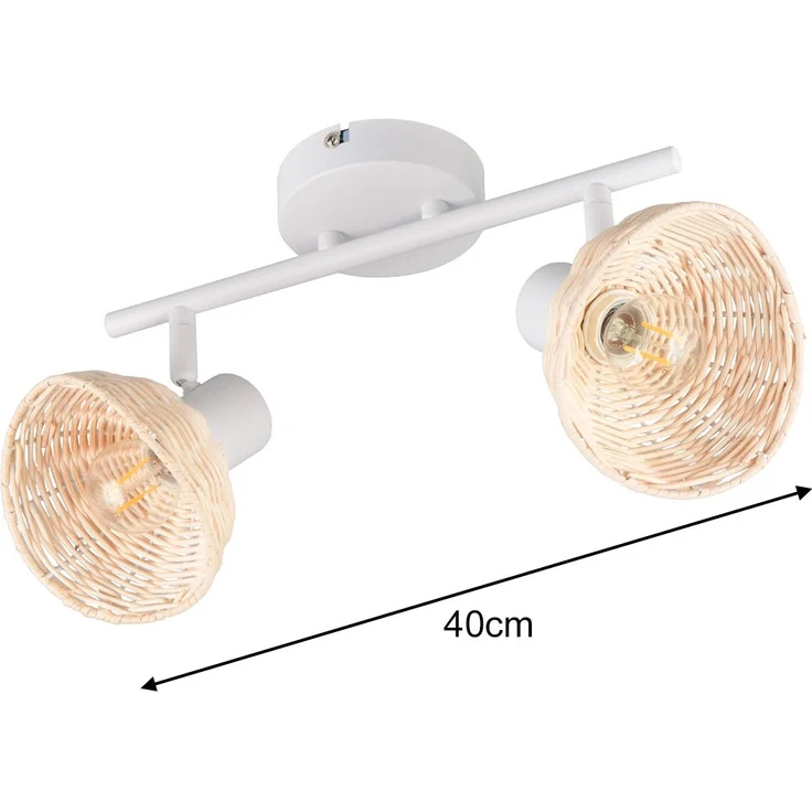 LED Deckenstrahler 2-flammig Weiß, Lampenschirme Rattan, Breite 40cm – Bild 4