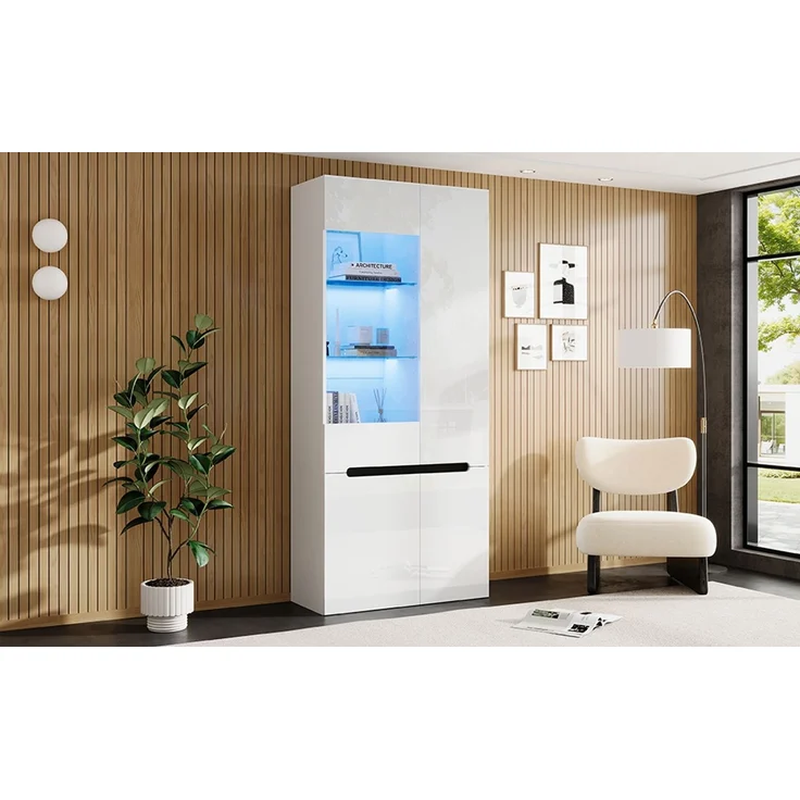 ZUBALIYA Vitrine 80x35 cm mit LED-Beleuchtung mit Sicherheitsgeländer in Weiß, ideale Lösung für kleine Räume, robuste Verarbeitung, langlebige Materialien, einfache Selbstmontage – Bild 4
