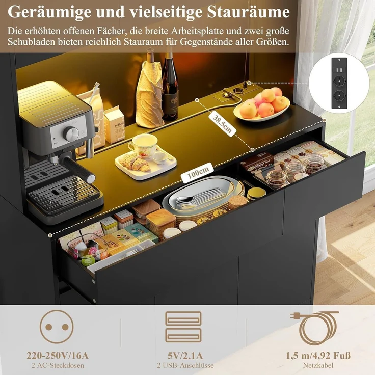 Küchenschrank Buffetschrank mit LED und Steckdose – Bild 6