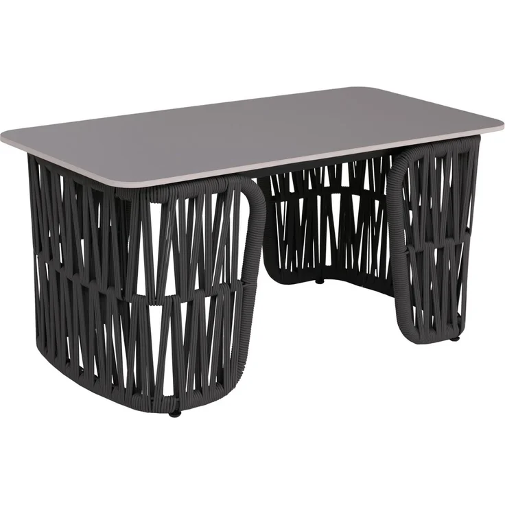 Loungetisch HWC-P90, Gartentisch Balkontisch Outdoor, Seilgeflecht Rope Sinterstein 43x90x45cm ~ anthrazit, Platte grau – Bild 7