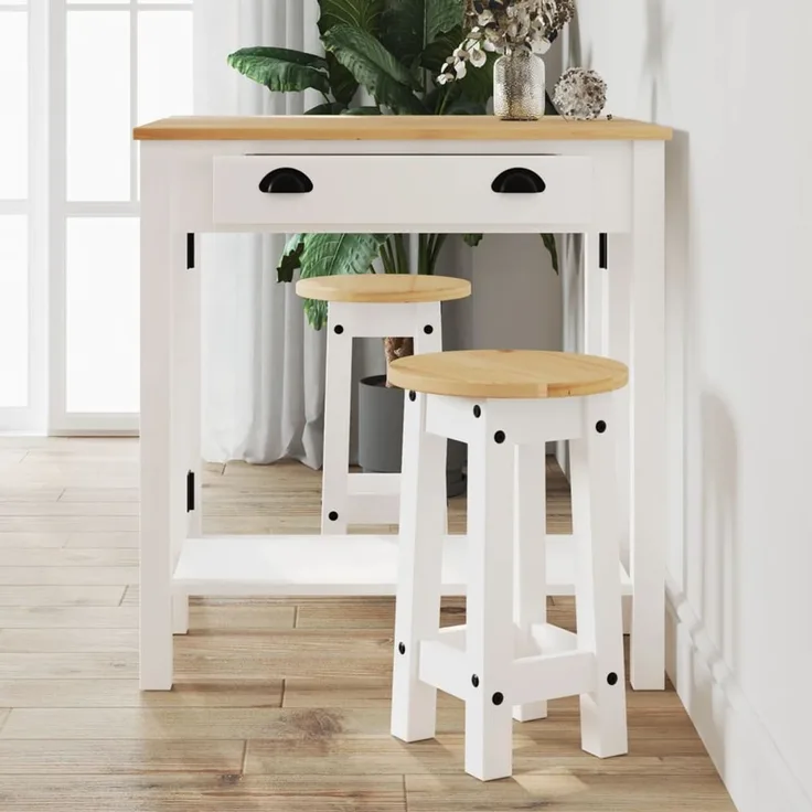 vidaXL 3-tlg. Bar-Set Weiß Massivholz Kiefer 4005698