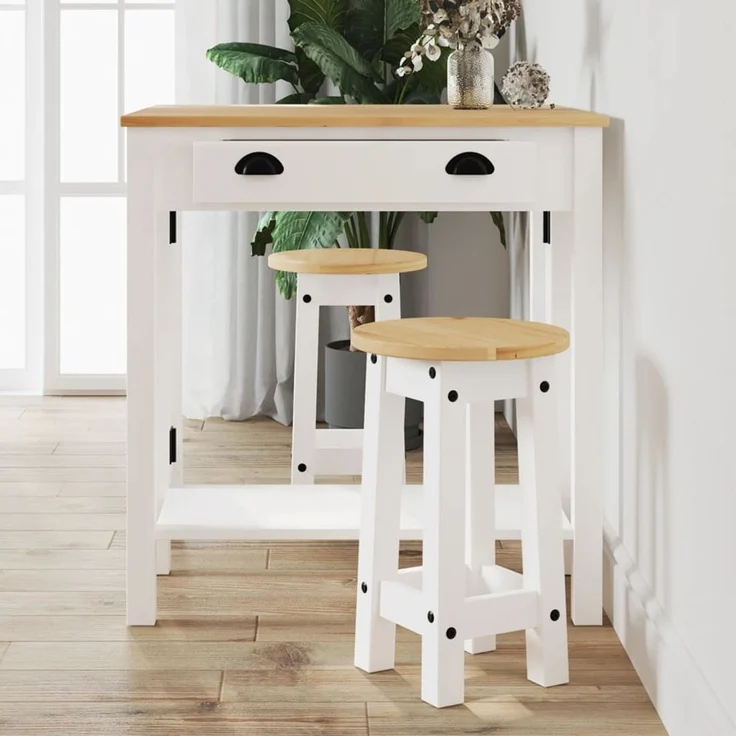 vidaXL 3-tlg. Bar-Set Weiß Massivholz Kiefer 4005698 – Bild 1