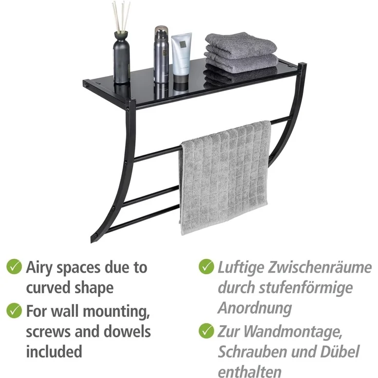 WENKO Wandregal Tarderia, mit Ablage aus Glas und 3 Handtuchstangen – Bild 4