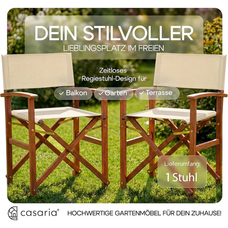 CASARIA® Regiestuhl aus FSC® Eukalyptusholz Antrhazit Creme – Bild 2