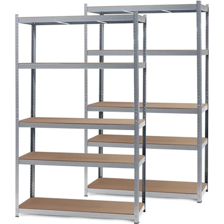 Wiltec Set 2X Schwerlastregal 120 x 60 x 200 cm, 200kg/Ablage, Steckregal verzinkt aus Stahl, Lastenregal mit 5 Ablagen, Werkstattregal – Bild 4